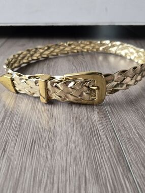 Whiting & Davis Vintage Gold Metallic Braided Belt Made in USA Small 29 Inches